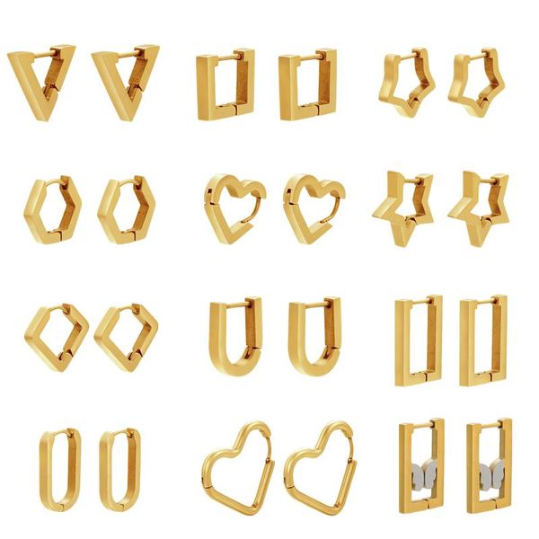 

hoop & huggie hecheng,1 pair,stainless steel small earrings,u-shaped star geometric earrings for women 2021 trendy, Golden;silver