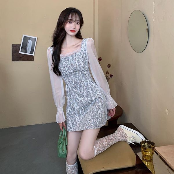 

casual dresses ladies' floral dress female fall fat mm french gentle wind restoring ancient ways design feeling small chiffon, Black;gray