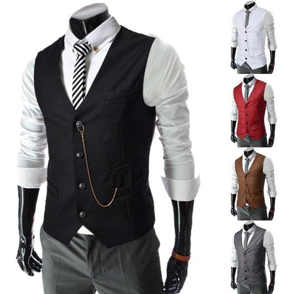 

men's vests lugentolo suit vest men business fashion all-match v neck single breasted slim fit, Black;white