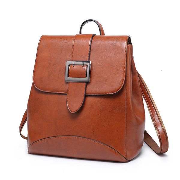 

oil wax leather women's 2021 korean fashion leisure travel backpack