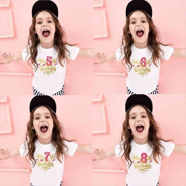 

kids girls t shirt for birthday summer children clothing funny tees size 1 2 3 4 5 6 7, Blue