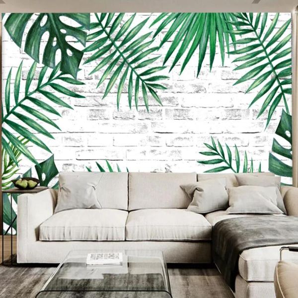 

wallpapers custom large 3d wallpaper mural nordic simple small fresh brick wall green banana leaf watercolor background decoration pai