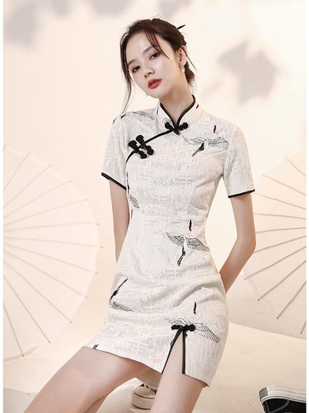 

ethnic clothing oriental classic women qipao lace split chinese dresses traditional mandarin collar mini cheongsam elegant party prom g, Red