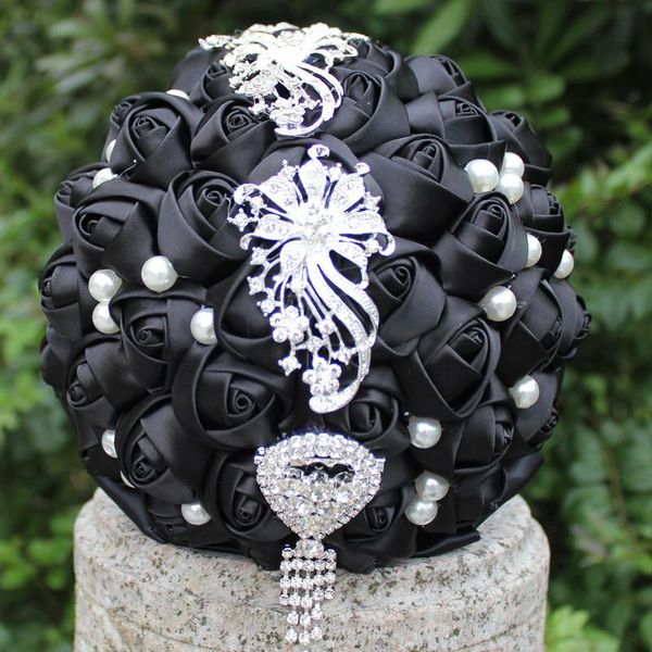 

decorative flowers & wreaths handmade black artificial flower wedding holding bouquet bridal tassels diamond rhinestone decoration holder w2