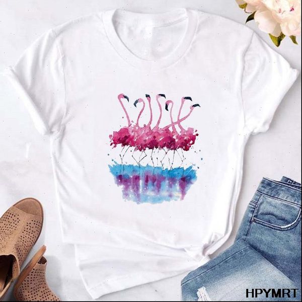

summer flamingo print casual streetwear women white short sleeve harajuku clothes