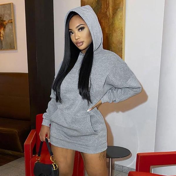 

casual dresses dsmtrc long sleeve fall winter streetwear baddie clothes drawstring mini dress fashion grey hooded sportswear, Black;gray