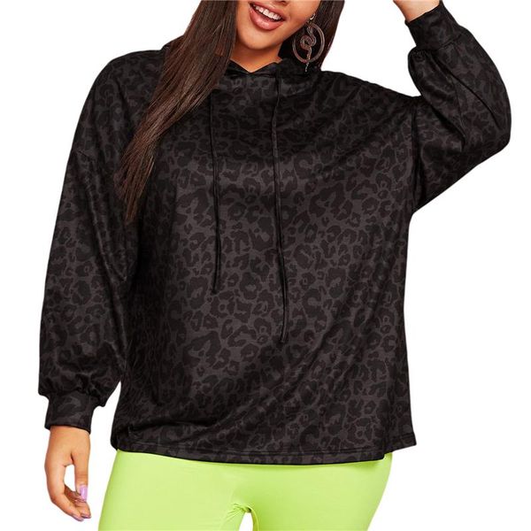 

women leopard print hoodie sweatshirts autumn long sleeve oversize pullover casual woman loose hooded streetwear women's hoodies &, Black