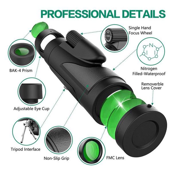 

monocular telescope high definition for adults kids with smartphone holder scope compact waterproof starscope tripods