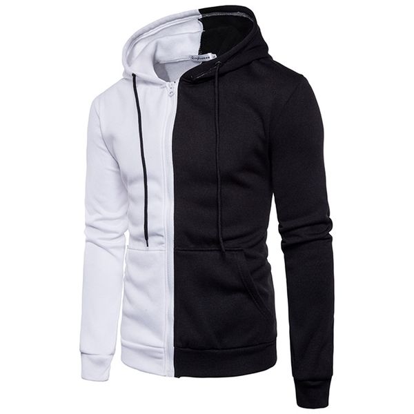 

men's color matching hooded sweater in spring and autumn, Black