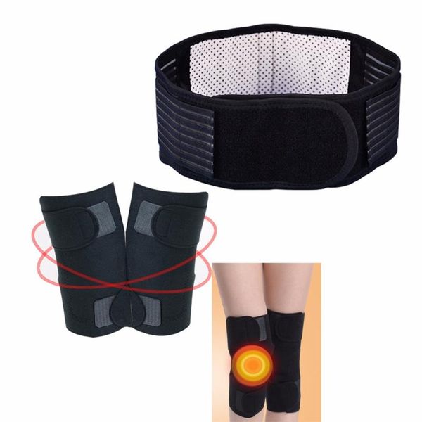 

in 1 tourmaline self heating waist belt magnetic knee pads sports relieve pain keeping warm winter support, Black;gray