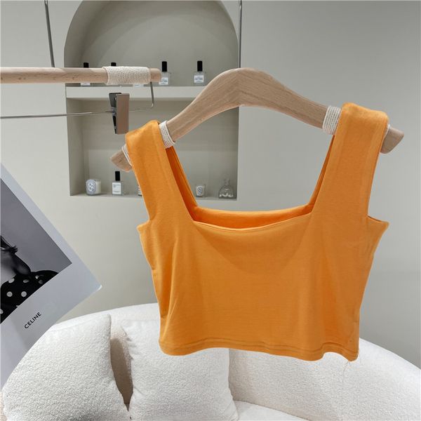 

tanks spring summer female niche design square neck short background midriff-baring waistband, White