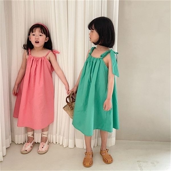 

summer arrival girls fashion cotton dress kids korean design solid dresses children clothes 210528, Red;yellow