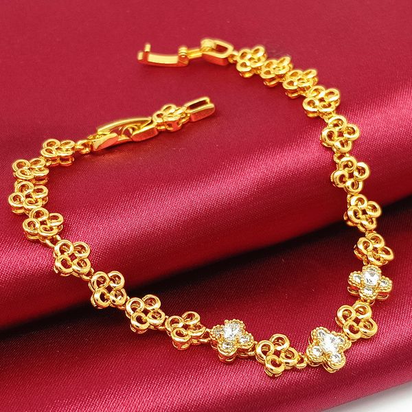 

clover gold bracelet brass gold plated wrist ornament women's bracelet, Black