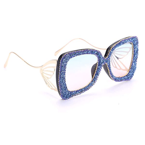 

highend accessories luxury butterfly temple diamond eyewear square big frame sun glass sunglass, Black