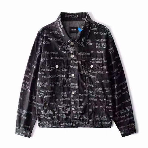 

men's loose denim jacket oversized women's coat full-body letter printing autumn and winter clothing blue black coat 006, Black;brown