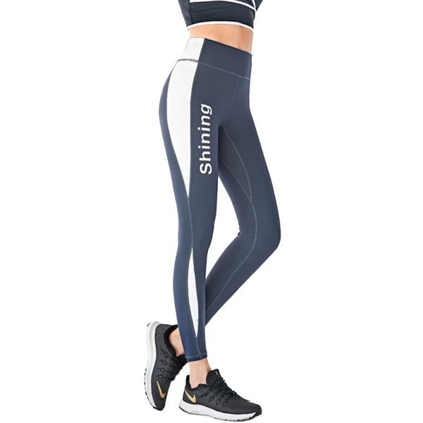 

women's pants & capris women fitness leggins letter printing shining breathable quick dry slim color blocking high waist gym leisure, Black;white