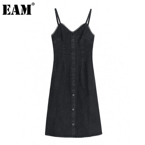 

[eam] women black denim slim spliced casual dress strapless sleeveless loose fit fashion spring summer 1dd6799 210512, Black;gray