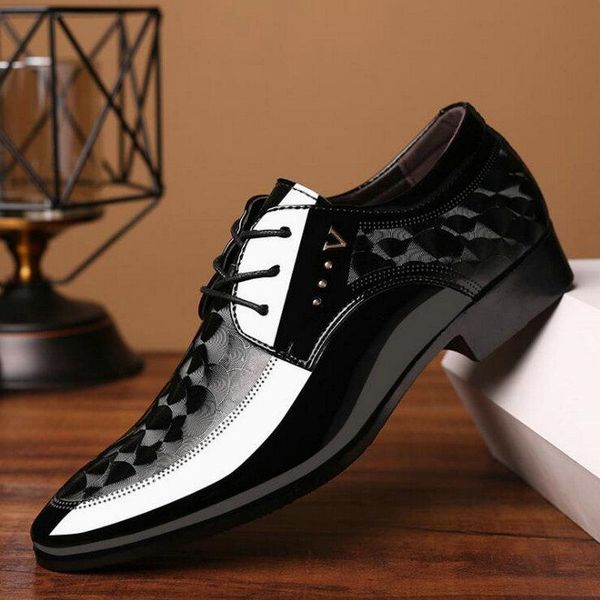 

dress shoes summer men glossy leather men's business oxford large size c21-06, Black