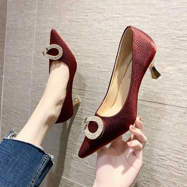 

high heels women crystal pointed toe pumps elegant party dress thin metal heel shoes zapatos mujer 2021, Black