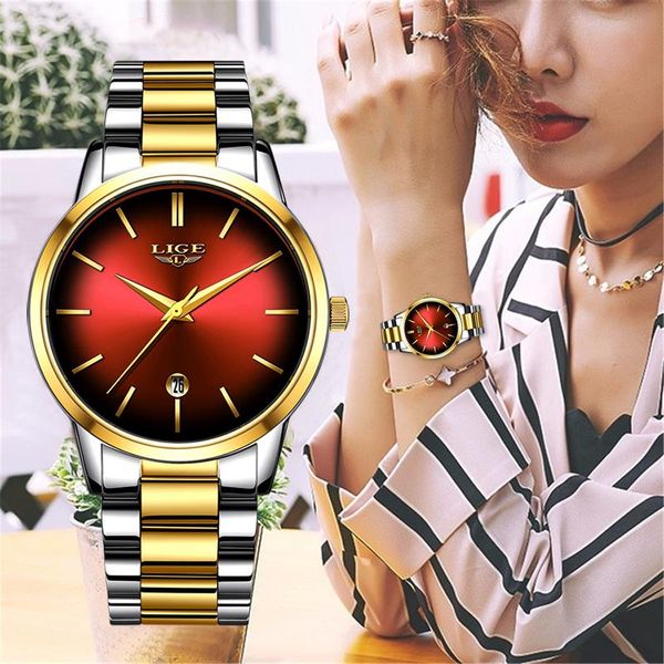

wristwatches relogio feminino lige womens business quartz watch ladies brand luxury small dial thin section girl clock, Slivery;brown