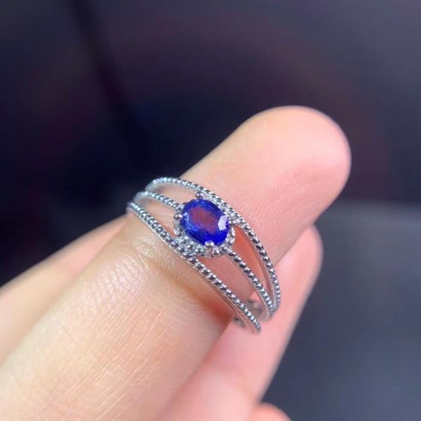 

natural gemstone ring blue sapphire adjustable s925 silver trendy flowers three layers women gift fine jewelry cluster rings, Golden;silver