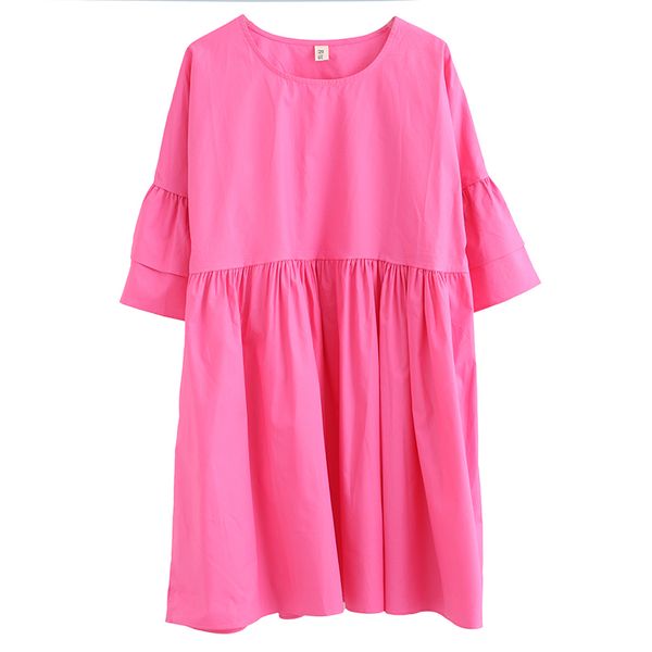 Branco rosa vinho vermelho O-pescoço flare manga curta mini vestido casual verão oversize mulheres D2469 210514