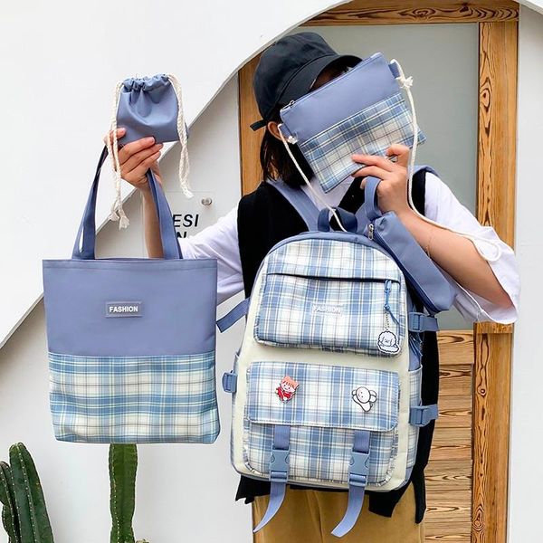 

school bags plaid women backpack set kawaii schoolbags for teenager girls travel backbags