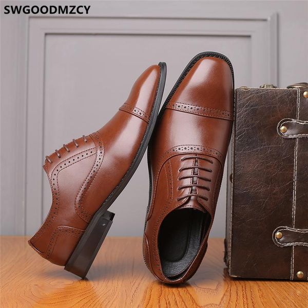 

dress shoes office men elegant brogue classic coiffeur brown formal leather plus size 48 buty, Black