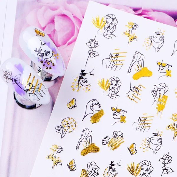 

sheet nail water decals abstract lady face stickers alphabet flower leaf sliders paper art decor gel polish sticker1, Black