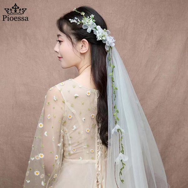 

pioessa mori rattan wreath headdress wedding dress po handmade satin white fresh simple bridal veil hair clips & barrettes, Golden;silver