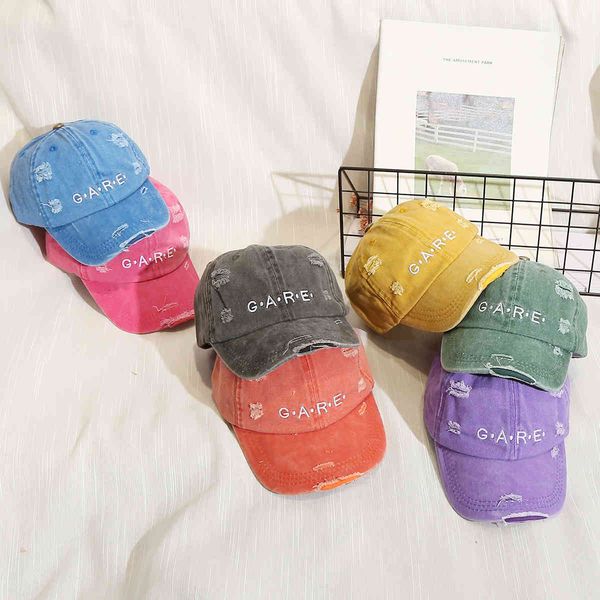 

personalized perforated duck tongue female letter embroidery edging cotton spring casual versatile baseball cap trend, Yellow