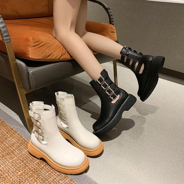 

boots shoes flat heel white ankle luxury designer round toe boots-women winter footwear low rubber fashion autumn lolita 2021 r, Black