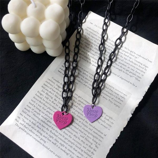 

pendant necklaces heart shaped y2k necklace red purple chain plastic metal women girls party hip hop style travel gift jewelry, Silver