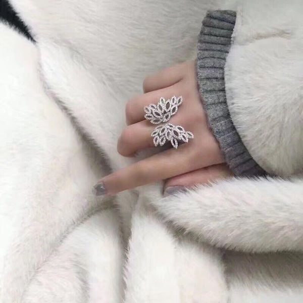 

cluster rings elegant angel wing feather full cubic zirconia pave women bridal engagement adjustable ring jewelry addiction wedding, Golden;silver