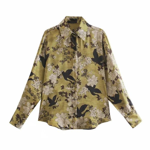 

women floral printed blouse long sleeves collared vintage elegant chic shirt femme mujer blusas 210420, White