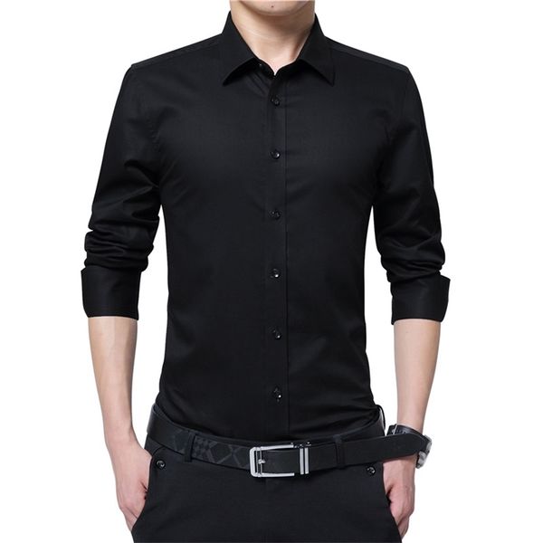 Männer Kleid Hemd Mode Langarm Business Social Männlich Einfarbig Button-Down-Kragen Plus Größe Arbeit Weiß Schwarz 210809