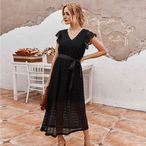 

fashion summer maxi dress women white casual high waist a-line long dresses black elegant lace sashes ladies sundress 210421, Black;gray