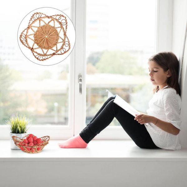 

1pc fruit snack storage container creative rattan basket hollow-out khaki baskets