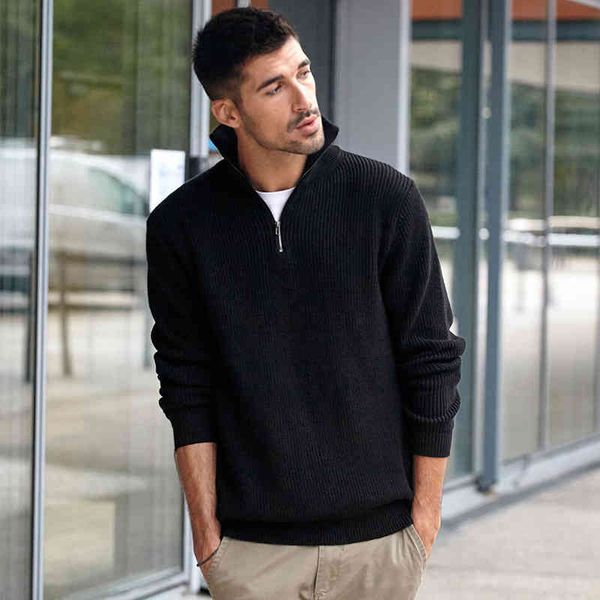 

men's sweaters kuegou 100% algodÃ£o roupa de outono inverno masculina, suÃ©ter gola alta moda semi-bolso plus size 8948 e9dq, White;black