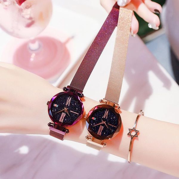 

wristwatches fashion diamond women watches ladies magnetic starry sky clock female quartz wristwatch gift relogio feminino zegarek damski #a, Slivery;brown