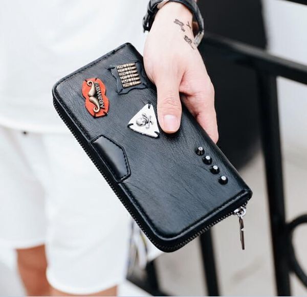 

wallets 2021 men's wallet rivets/skull/beard decoration purse female bag mini black leather handbag, Red;black