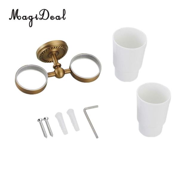 

bath accessory set bathroom double tumbler toothbrush holder ceramic cups wall mounted