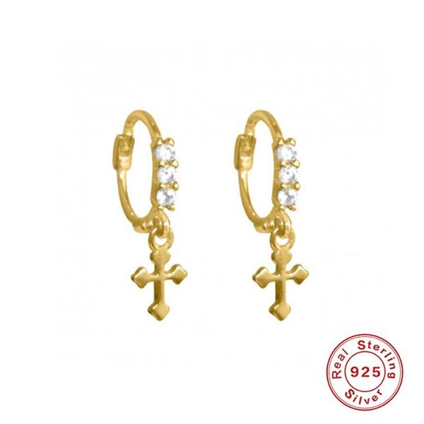 

hoop & huggie boako 925 sterling silver earrings for women cross zircon crystal earring hook earings luxury jewelry pendientes ohrringe, Golden;silver