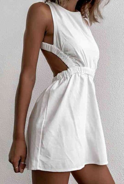 

sleeveless personality solid women dresses color cross backless high waist short for summer chic and comfortable, Black;gray