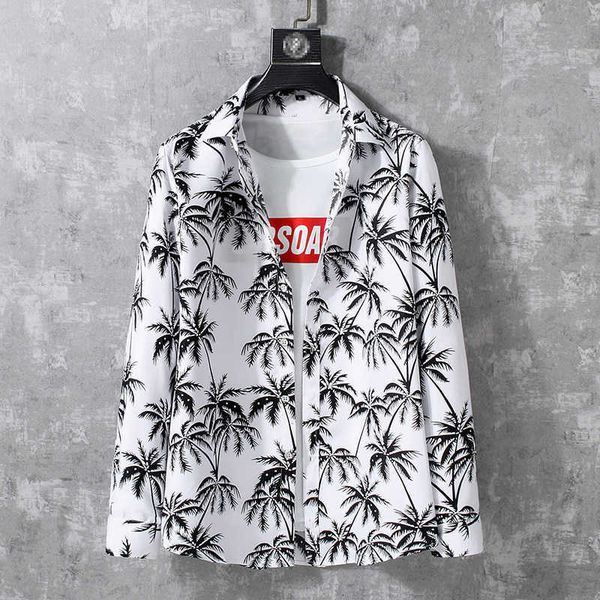 

men's casual shirts plus size 5xl 6xl 7xl floral autumn fashion holiday style long sleeve shirt male brand w52v, White;black