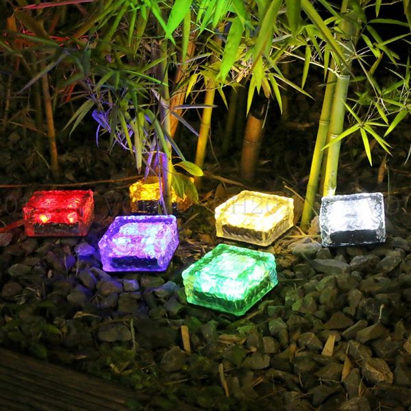 Lampade solari da giardino per finitrici in mattoni di vetro di grandi dimensioni 4 luci solari impermeabili a LED per cubetti di ghiaccio per luce da cortile per esterni