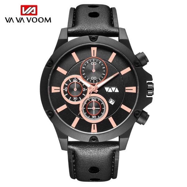 

wristwatches va voom luxury men business watches display calendar leather waterproof quartz analog wristwatch male clock relogio masculino, Slivery;brown