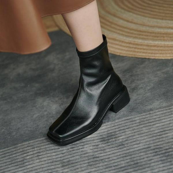 

boots british stylish women short ankle black pu leather riding botas side zipper square toe lady casual knight stilettos sapato