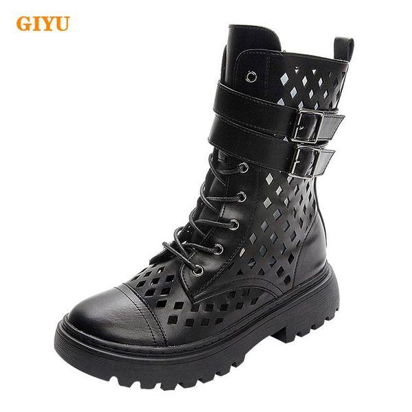 

women's summer mesh boots 2021 hollow casual motorcycle shoes british style zipper sandals black cool