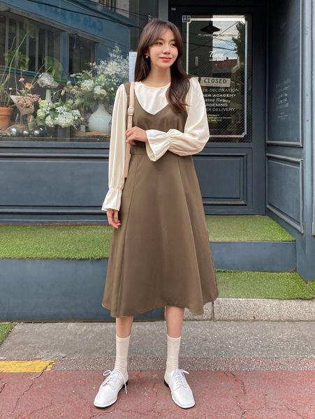 

dazy tie back flounce sleeve blouse & overall dress t4xc#, White